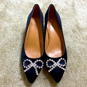J. Crew Black Heels with Rhinestone Bow